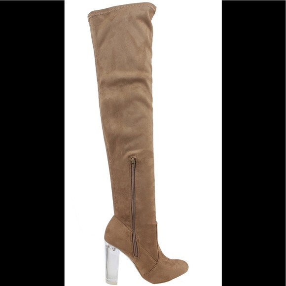 Taupe Over the knee lucite clear heel boot - Picture 3 of 4